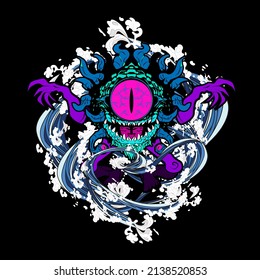 monster vector illustration for sukajan is mean japanese jacket design