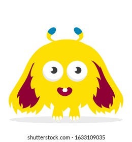 Monster vector isolated. Colorful and cute creature. Cute adorable monster standing and smiling. Funny yellow alien.