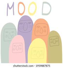 Monster vector set. Cartoon with animated monsters with slogan Mood