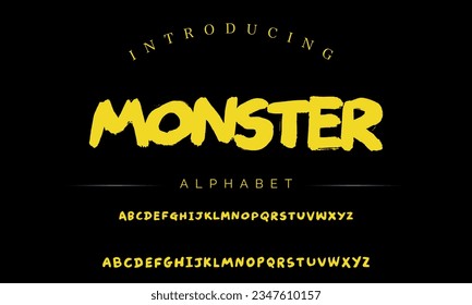 Alfabeto moderno de pincel vintage monster. Tipo Retro. Pincel único texturado en estilo alfabeto. Alfabeto vector. Letras personalizadas exclusivas.