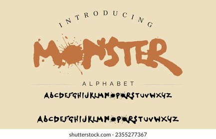 Monster Vintage Brush Script Modern Alphabet. Retro Typeface. Textured unique brush in alphabet style. Letters.Vector Alphabet. Exclusive Custom Letters.