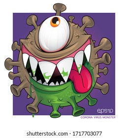 Monster Virus Covid. Character Design. Corona Virus. Ugly Virus. Stick Out Tongue.