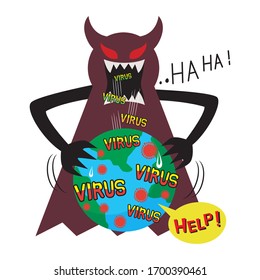 Monster virus eating the Earth. illustration vector cartoon.