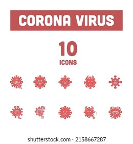 Monster Virus Emoji 10 Icon Set In Red Color.