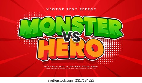 Monster vs hero, 3d editable text effect, with cartoon comic style. 