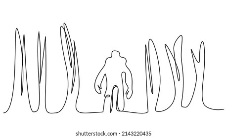 A monster walks through the trees in a forest