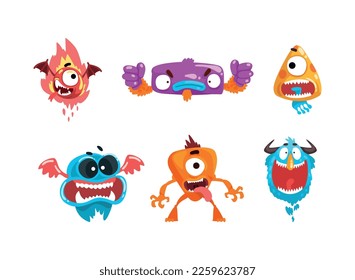 Monster with Wide Open Toothy Mouth in Frightening Pose Vector Set