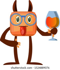 Monster with wine, illustration, vector on white background.