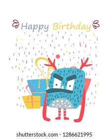 monster wishes happy birthday vector illustration