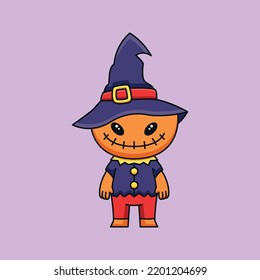 monster witch scarecrow cute cartoon icon illustration