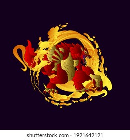 monster wolf vector illustration with  fire effect, background