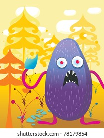 monster in the wood vector cartoon