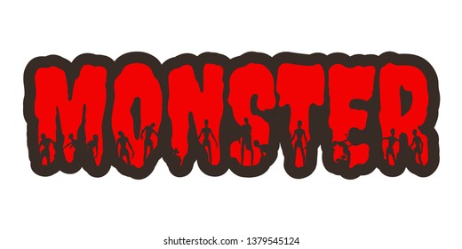 Monster word and silhouettes on them. Halloween theme sticker