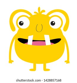 Monster yellow silhouette. Two eyes, tooth tongue, hands. Cute cartoon kawaii scary funny character. Baby collection.Happy Halloween. White background. Isolated. Flat design. Vector illustration