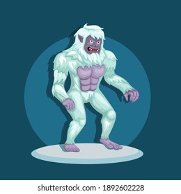 monstruo yeti, también conocido como gran pie en la nieve. concepto de personaje de criatura mitológica en vector de ilustración de dibujos animados