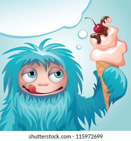 monster yeti eating ice cream