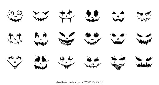 Monster and zombie creepy face. Evil holiday smile for halloween as devilish decoration and emotional expression of vector evil