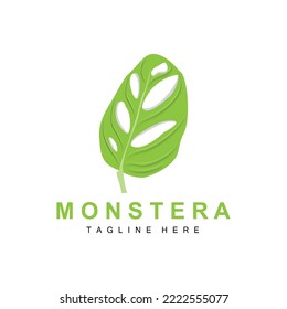 Monstera adansonii Leaf Logo, Green Plant Vector, Tree Vector, Rare Leaf Illustration