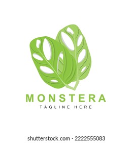 Monstera adansonii Leaf Logo, Green Plant Vector, Tree Vector, Rare Leaf Illustration