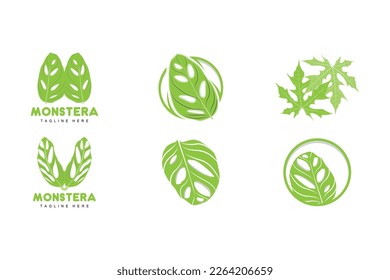 Monstera adansonii Leaf Logo, Green Plant Vector, Tree Vector, Rare Leaf Illustration