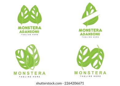 Monstera adansonii Leaf Logo, Green Plant Vector, Tree Vector, Rare Leaf Illustration