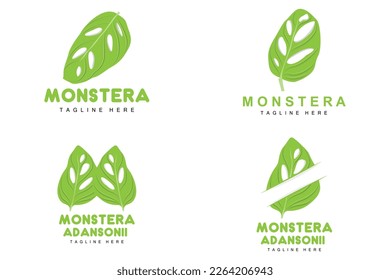 Monstera adansonii Leaf Logo, Green Plant Vector, Tree Vector, Rare Leaf Illustration