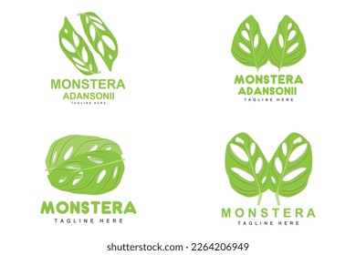 Monstera adansonii Leaf Logo, Green Plant Vector, Tree Vector, Rare Leaf Illustration