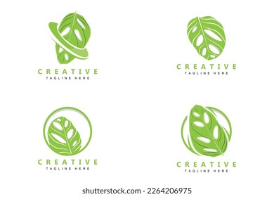 Monstera adansonii Leaf Logo, Green Plant Vector, Tree Vector, Rare Leaf Illustration
