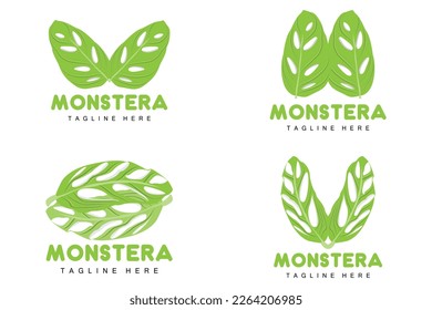 Monstera adansonii Leaf Logo, Green Plant Vector, Tree Vector, Rare Leaf Illustration
