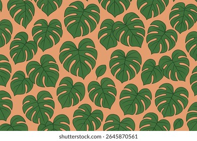 Monstera Animation Salmon Color Background - Ideal for use in animated projects, digital wallpapers, fabric designs, packaging, and creative content.