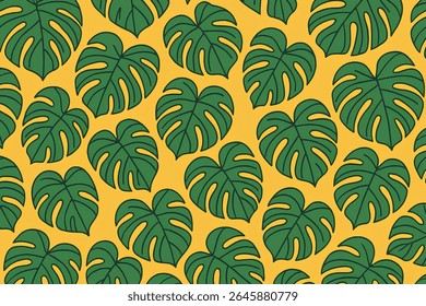 Monstera Animation with Yellow Background - Ideal para uso em projetos animados, papéis de parede digitais, designs de tecido, embalagem e conteúdo criativo que precisa de um toque divertido e botânico.
