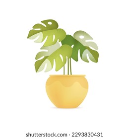 Monstera in big pot 3d vector illustration. Indoor garden potted flower for house decoration in cartoon style isolated on white background. Houseplants, nature, home interior concept