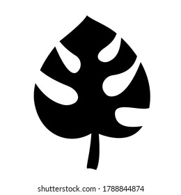 Monstera black silhouette palm leaf. vector icon