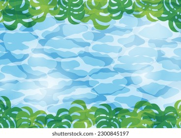 Monstera and blue sea background, vector illustration