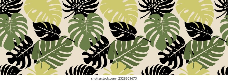 Ilustración de vectores de patrón sin soldadura Monstera Boho Botanera 