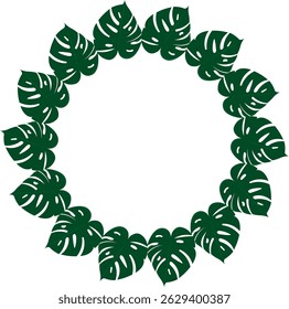 Monstera deliciosa clipart set with tropical patterns, circular and square borders. Great for digital design, prints, and botanical decor, plant.