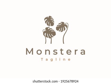 monstera deliciosa deliciousa leaf hand drawn logo vector icon illustration