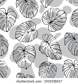 Monstera Deliciosa Leaf with Abstract Shape Seamless Pattern. Perfect for Textile, Fabric, Background, Print
