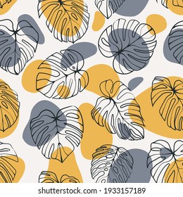 Hoja de Monstera Deliciosa con Forma Abstracta Patrón sin Maravilla. Perfecto para textiles, tela, fondo, impresión