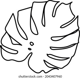 Monstera deliciosa leaf countor drawing minimalism art logo icon on white background 