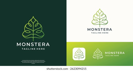 monstera deliciosa leaf logo vector icon illustration