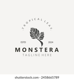 Monstera deliciosa leaf nature logo design, flat plant icon design illustration