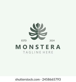 Monstera deliciosa leaf nature logo design, flat plant icon design illustration