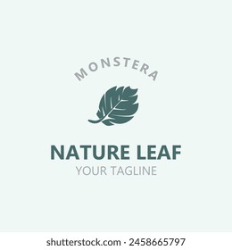 Monstera deliciosa leaf nature logo design, flat plant icon design illustration