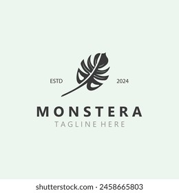 Monstera deliciosa hoja de diseño de logotipo de la naturaleza, ilustración de diseño de icono de planta plana