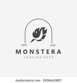 Monstera deliciosa leaf nature logo design, flat plant icon design illustration