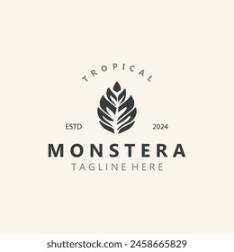 Monstera deliciosa leaf nature logo design, flat plant icon design illustration