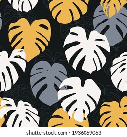 Monstera Deliciosa Leaf Seamless Pattern. Perfect for Textile, Fabric, Background, Print