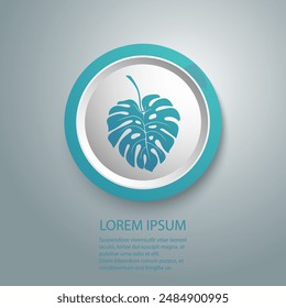 Monstera Deliciosa plant leaf blue icon in flat style. Vector illustration
