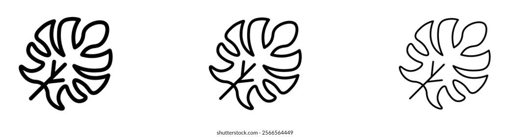 Monstera deliciosa plant leaf icon in tree different line stroke sizes.